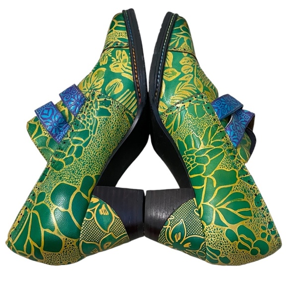 WOMEN'S 9 LEATHER FLORAL HAND PAINTED‎ EMBOSSED DOUBLE STRAP MONK OXFORD - Picture 10 of 12